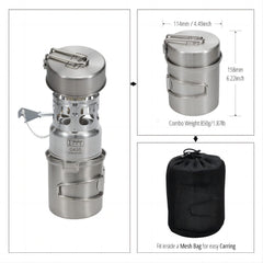 iWalker G43S stainless steel pot and pan sets ready for travel.