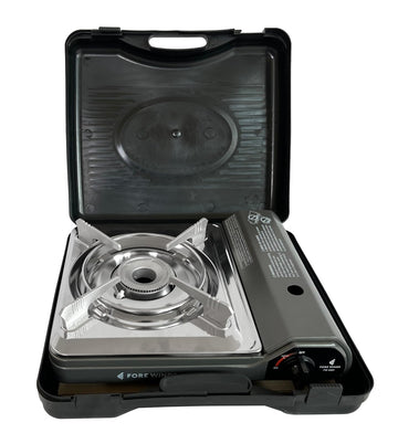 Iwatani Cassette Feu stove magnetic fuel loading demonstrated for safe, easy setup.
