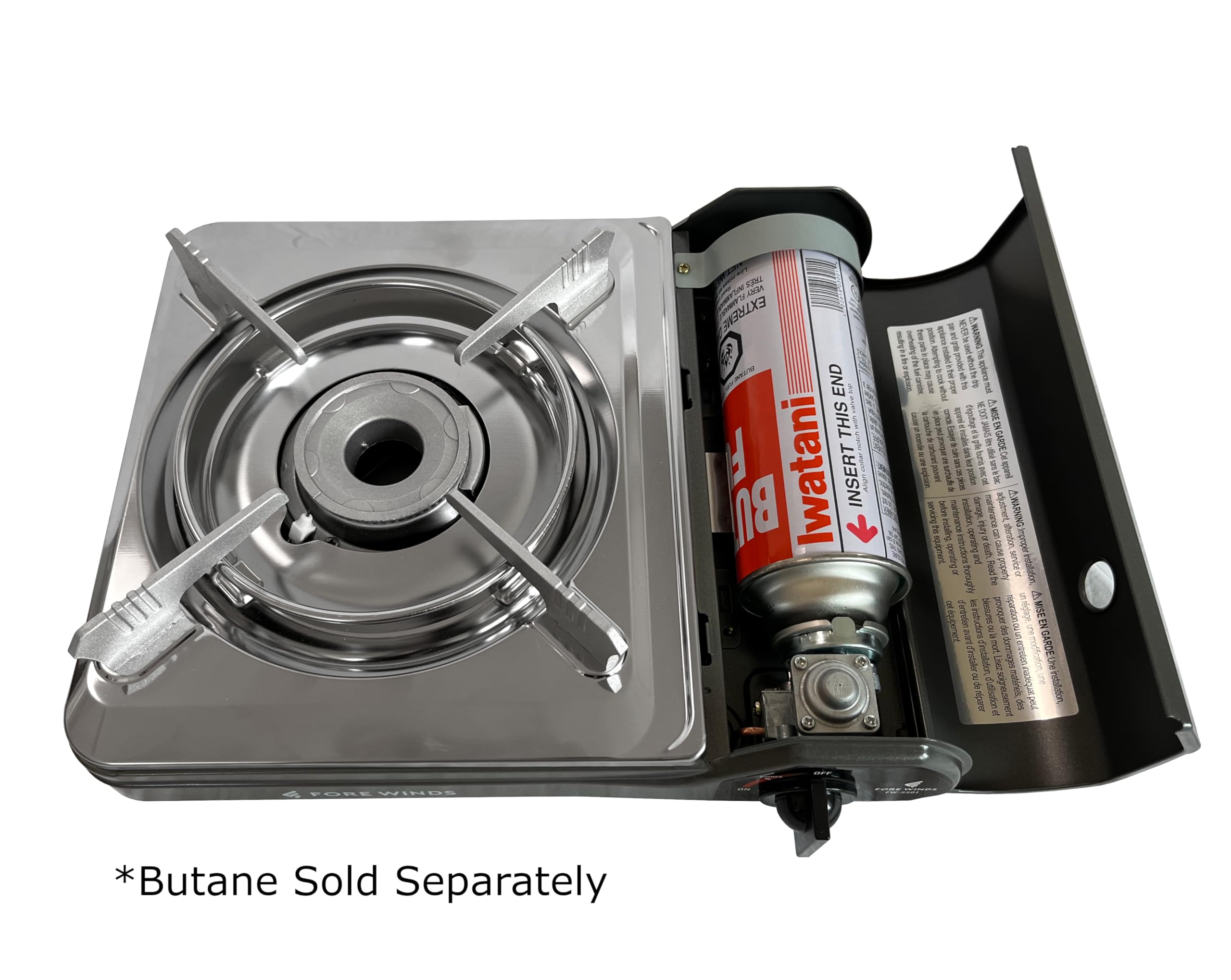Iwatani Cassette Feu stove safety system panel showcases automatic shutoff feature for peace of mind.