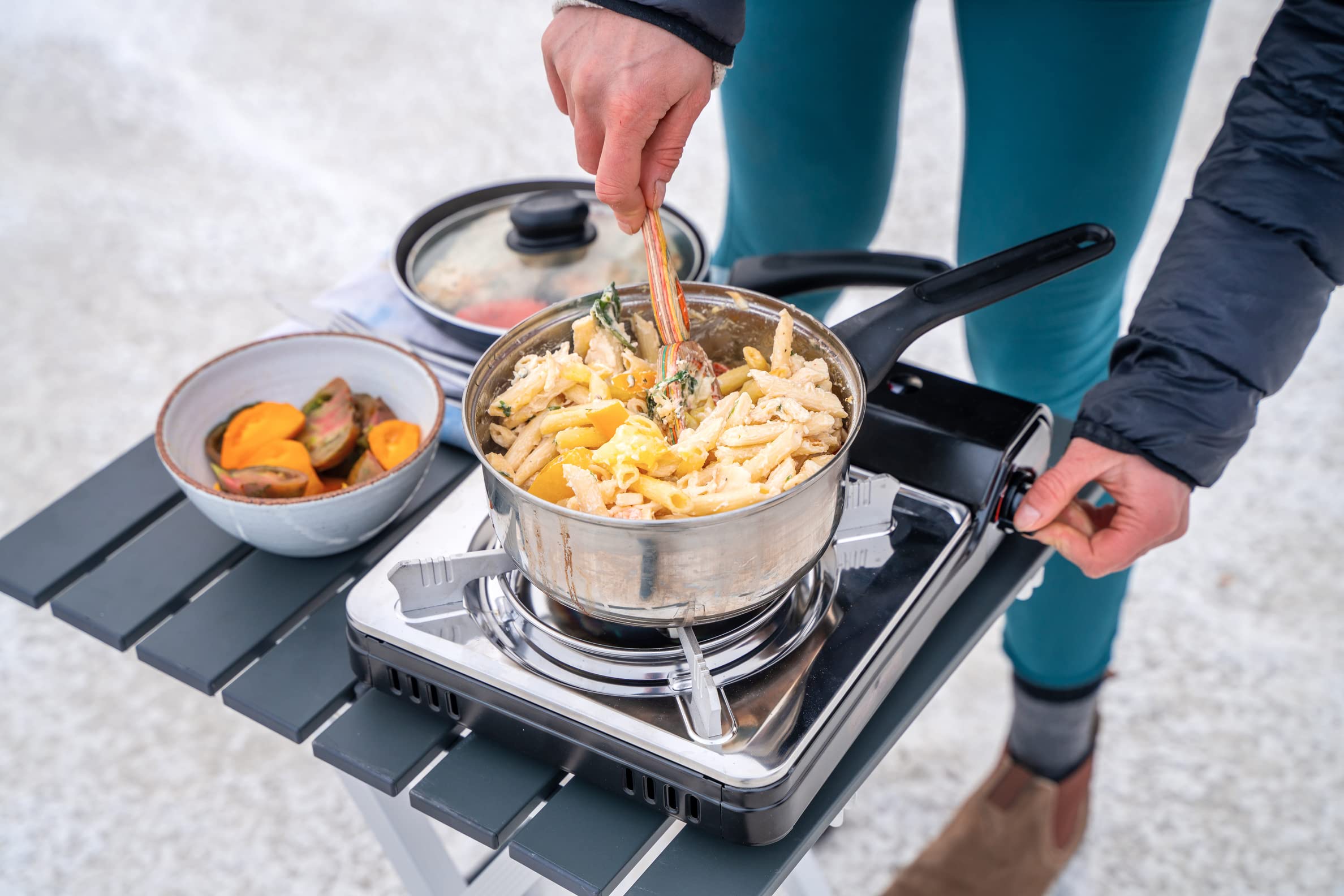 Iwatani Cassette Feu stove top burner close-up emphasizes high 12K BTU output for quick meals.