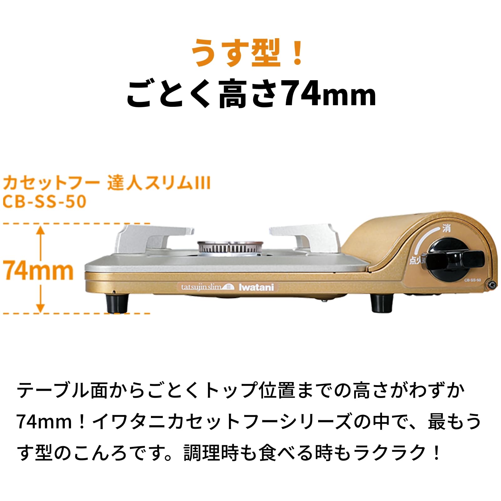 Iwatani Cassette Grill TATSUJIN Slim Ⅲ slim profile reduces footprint in small kitchens
