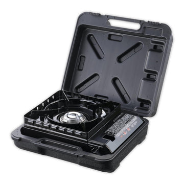 Iwatani cassette stove fits in a small pack for travel.
