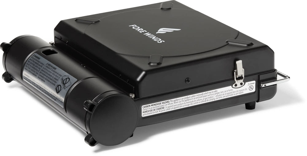 Iwatani Fore Winds Luxe Stove burner close-up highlights 12,000 BTU power and precise flame control.