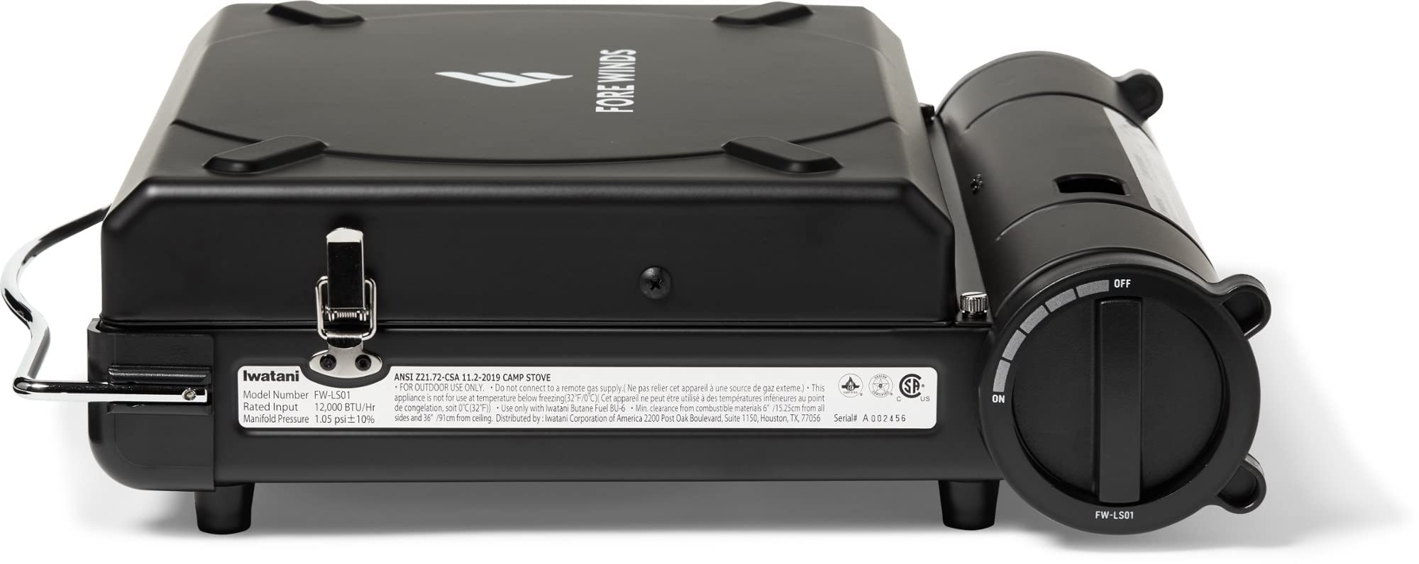 Iwatani Fore Winds Luxe Stove magnetic locking secures the fuel can for safety.
