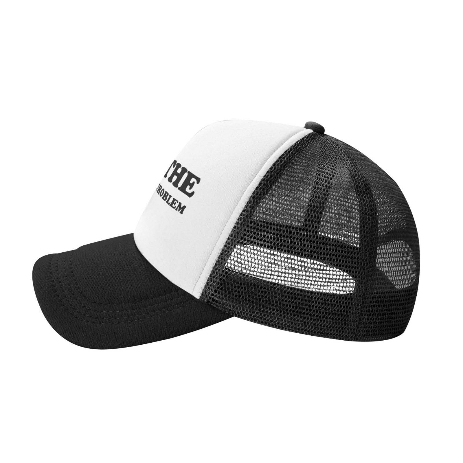 IWDASANSJ I Am The Problem trucker hat back view with adjustable strap for a secure fit