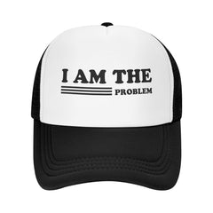 IWDASANSJ I Am The Problem trucker hat front view showing sun protection and casual style