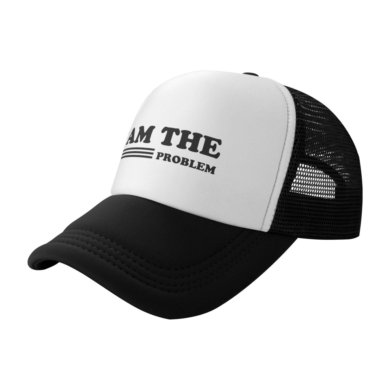 IWDASANSJ I Am The Problem trucker hat side view highlighting breathable mesh for ventilation
