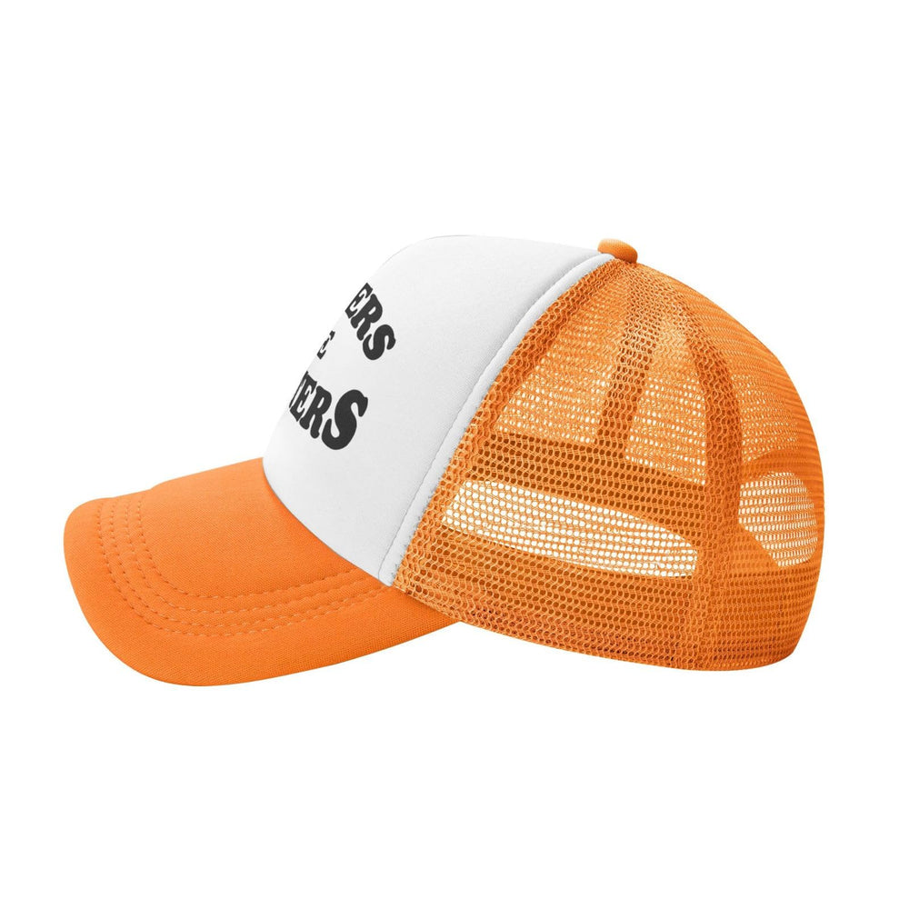 IWDASANSJ Spitters are Quitters hat orange side view, adjustable strap for perfect fit.