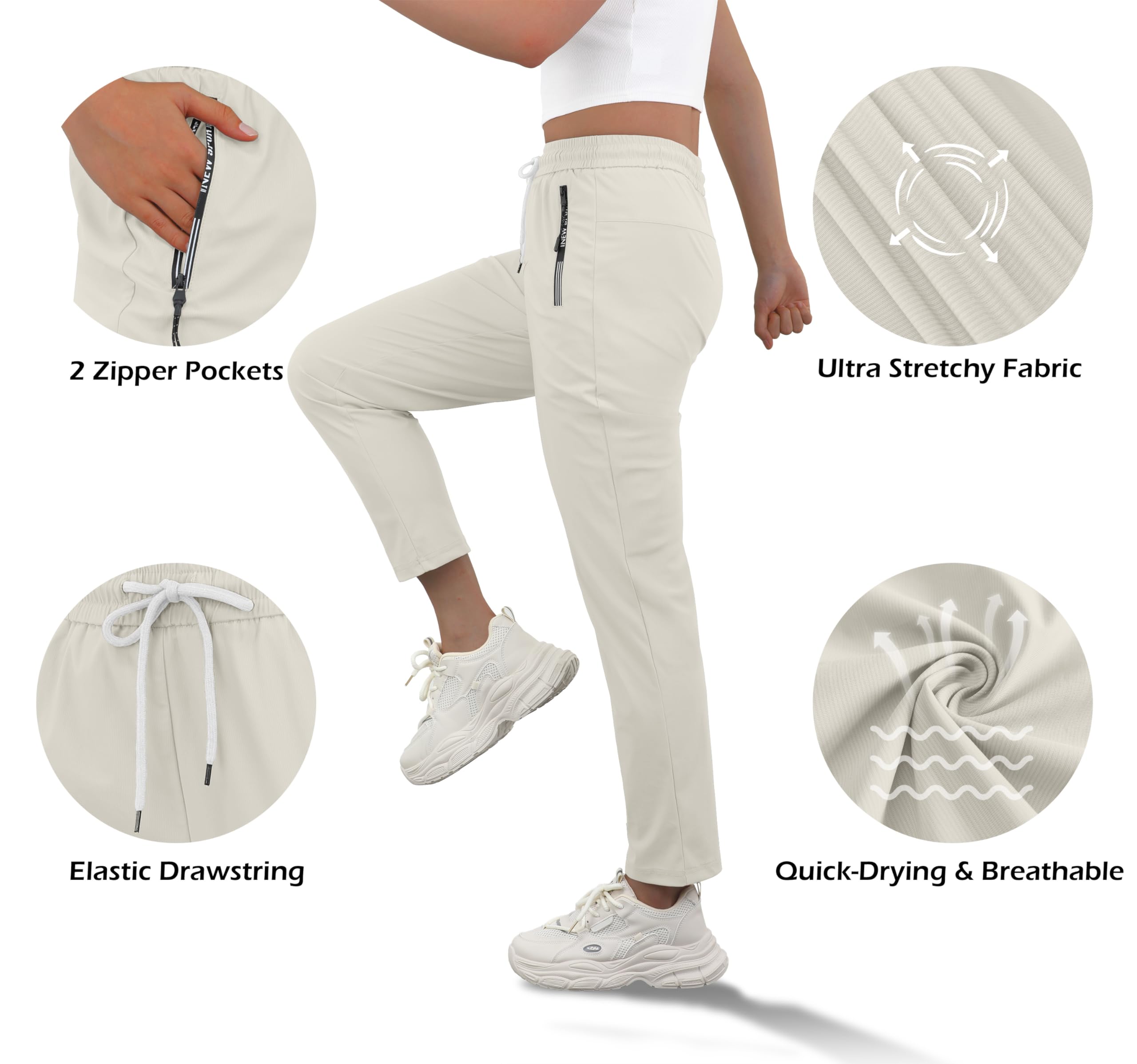 IWOLLENCE women's stretch active pants back view showing streamlined fit for everyday wear.