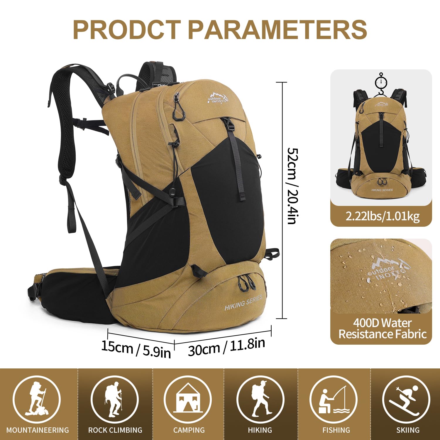 IX INOXTO back panel with ergonomic suspension reduces strain on long hikes.