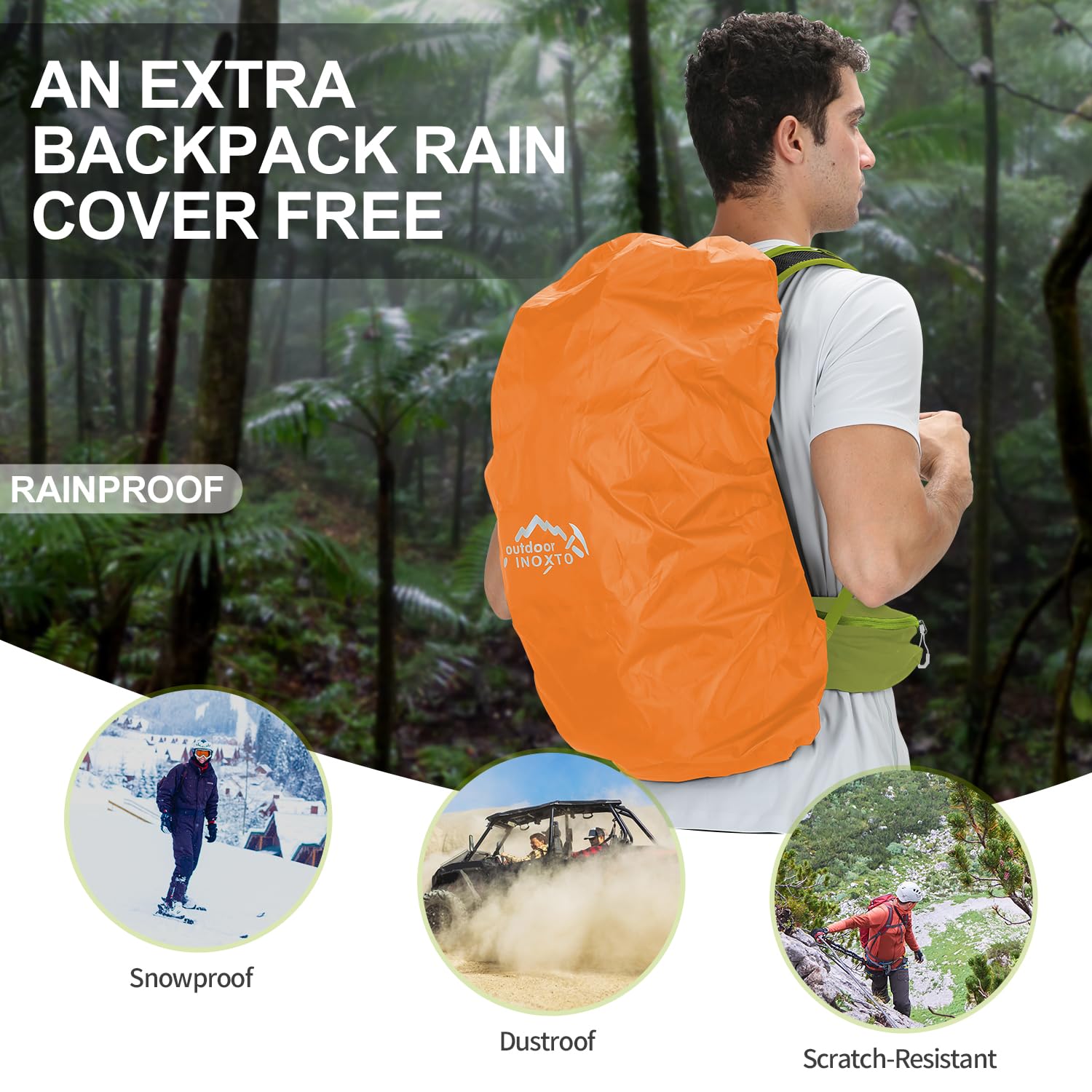 IX INOXTO hiking backpack rain cover included for sudden showers