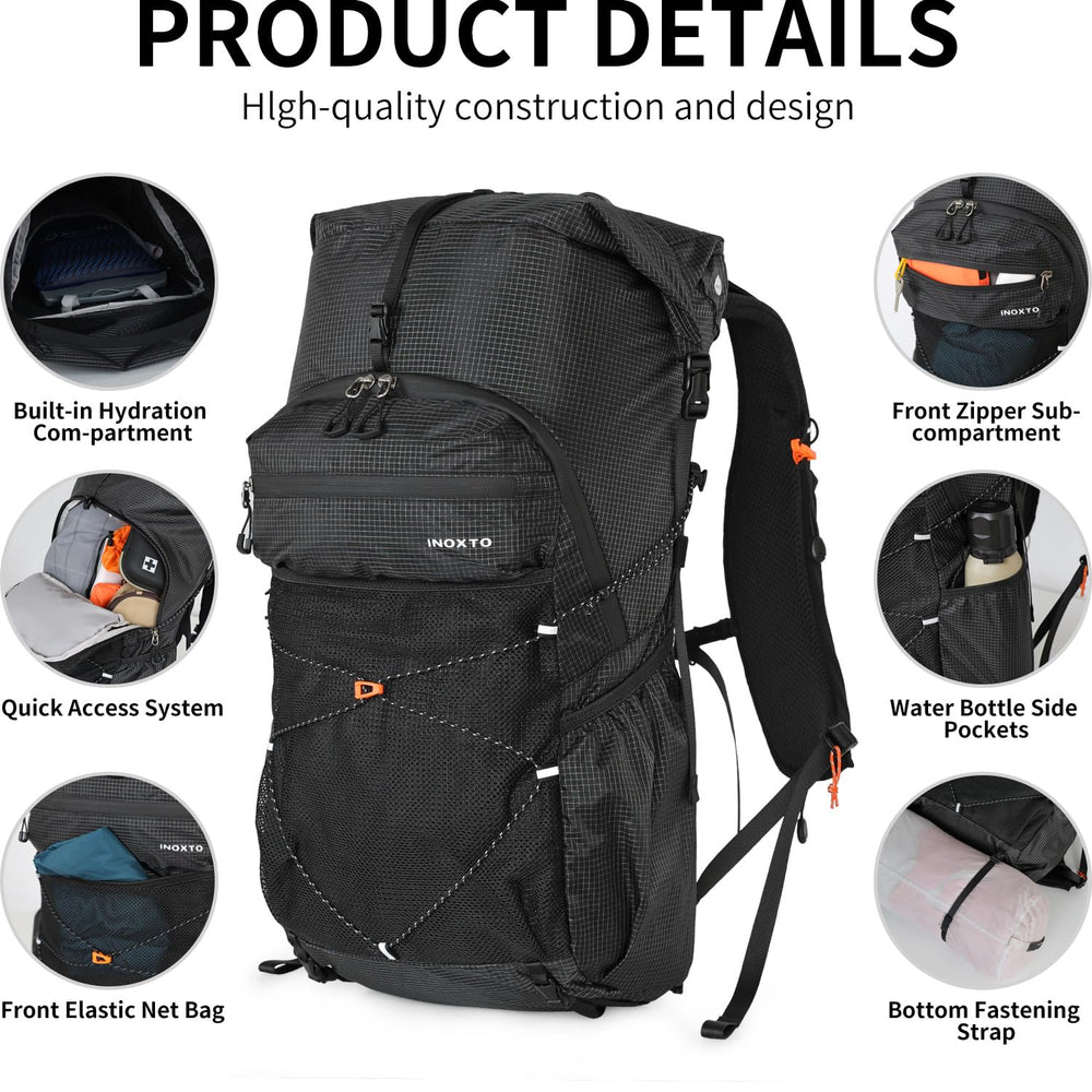 IX INOXTO Hiking Backpack rain cover pouch protects valuables during heavy rain.