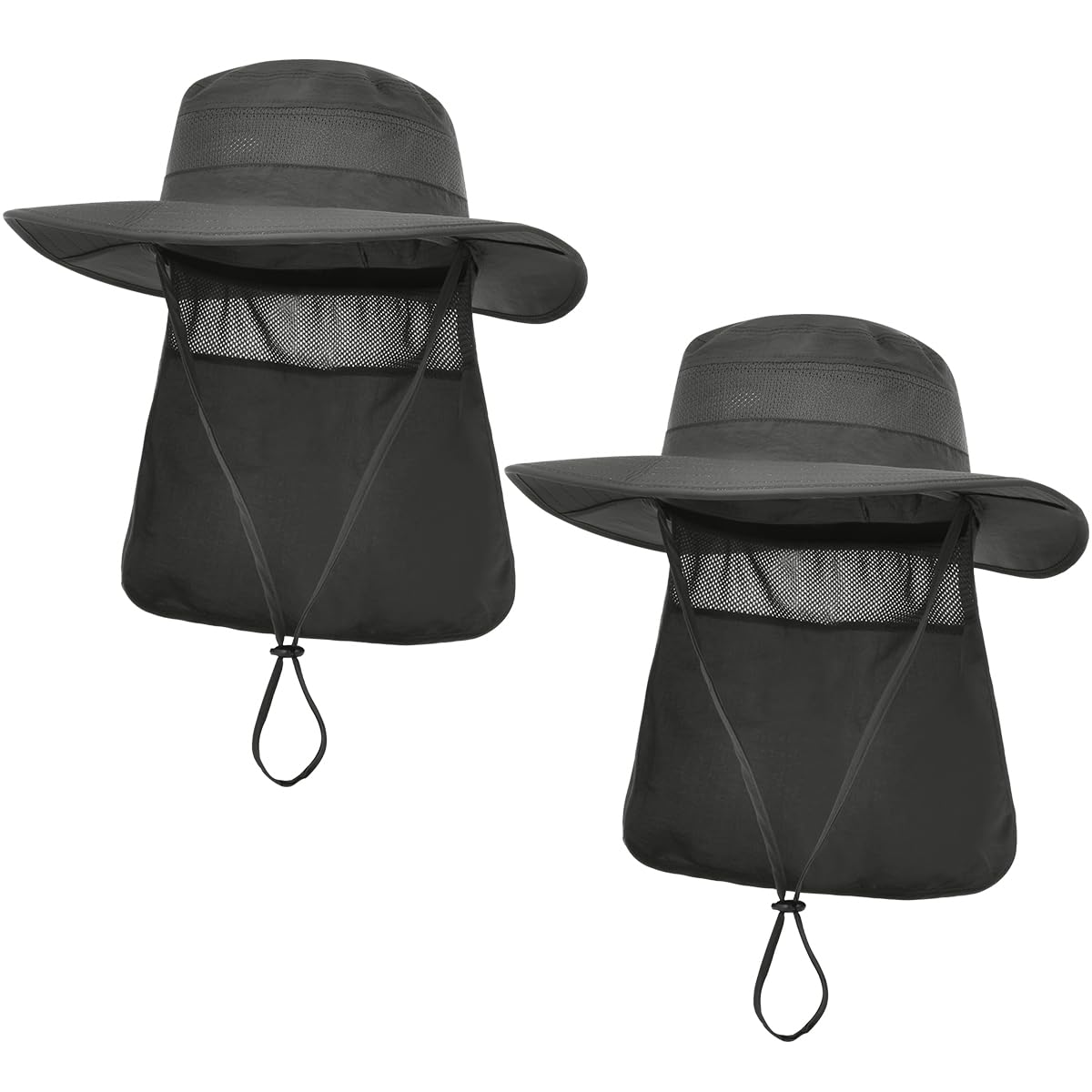 IYEBRAO 2-pack men's sun hat with neck flap in dark grey, front view