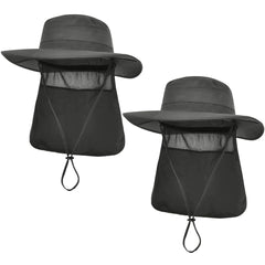 IYEBRAO 2-pack men's sun hat with neck flap in dark grey, front view