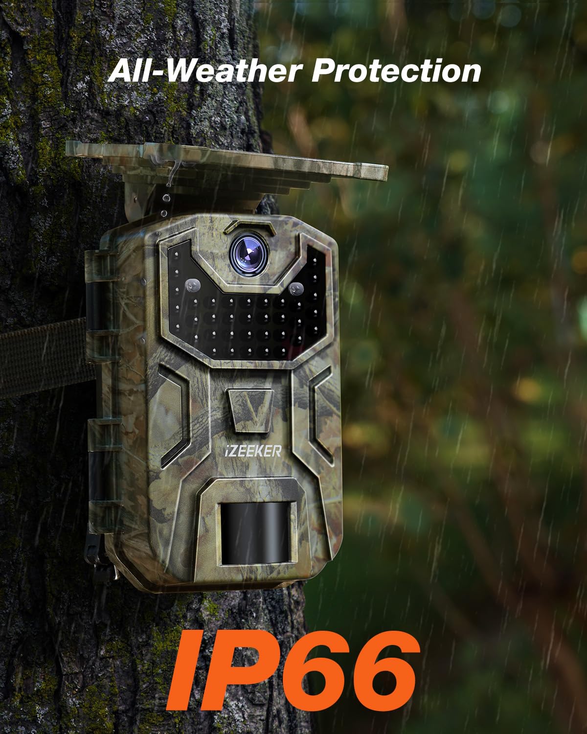 iZEEKER trail camera detection range visual emphasizing 20m reach