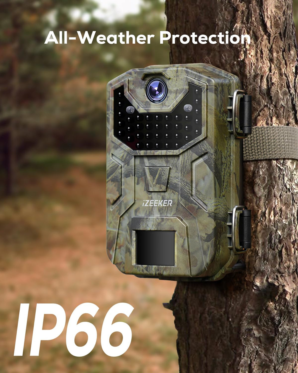 iZEEKER Trail Camera adjustable lens angle for better framing and easy setup.