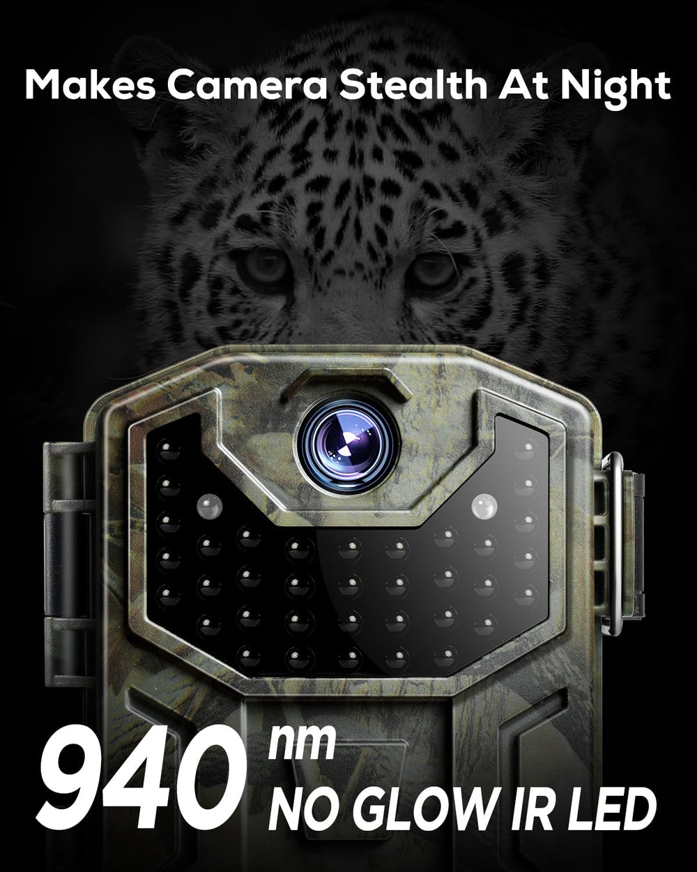 iZEEKER Trail Camera at night with 940nm no-glow vision for discreet nocturnal shots.