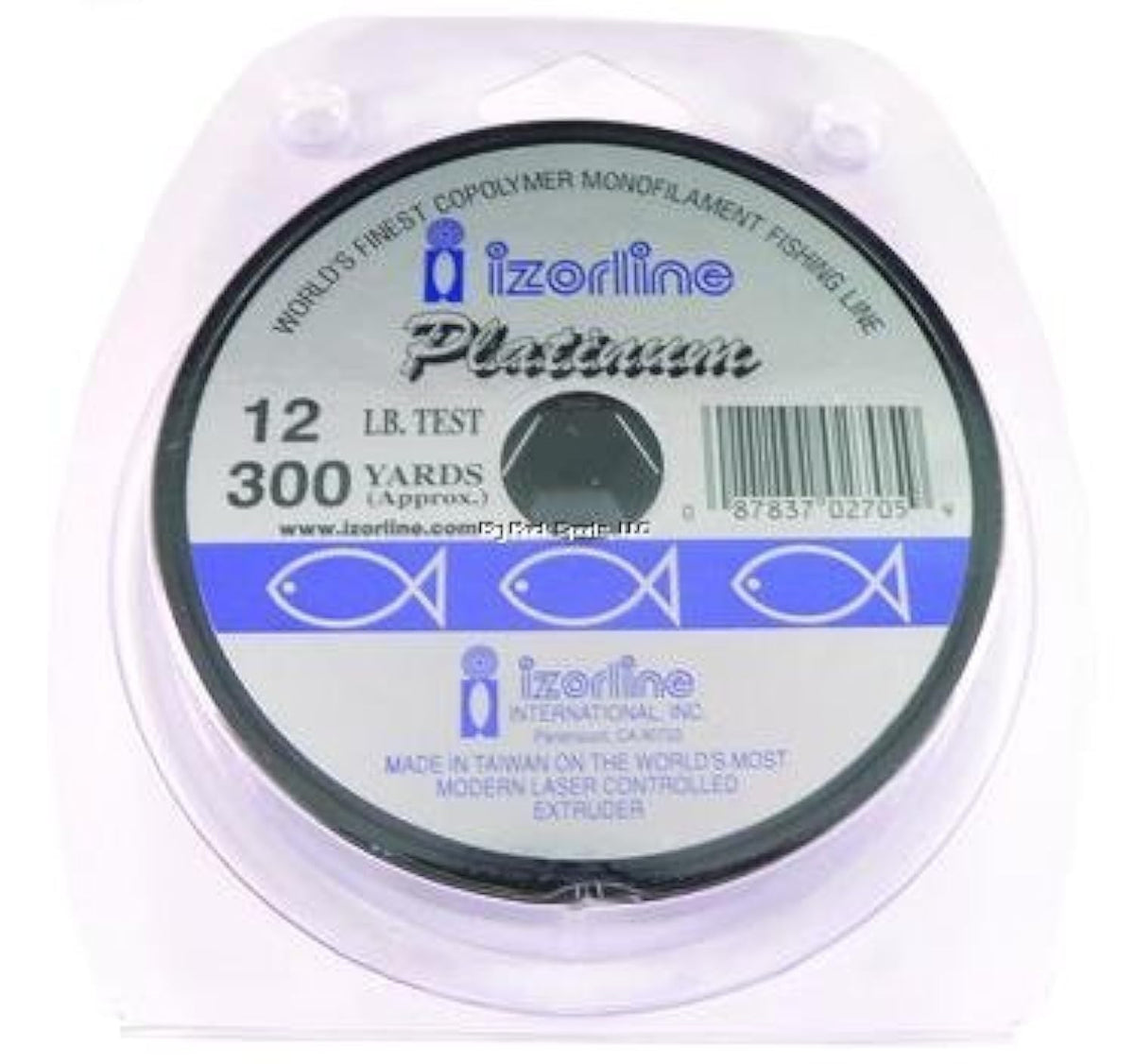 Izorline Platinum mono line in clear finish, showcasing low stretch and high knot strength.