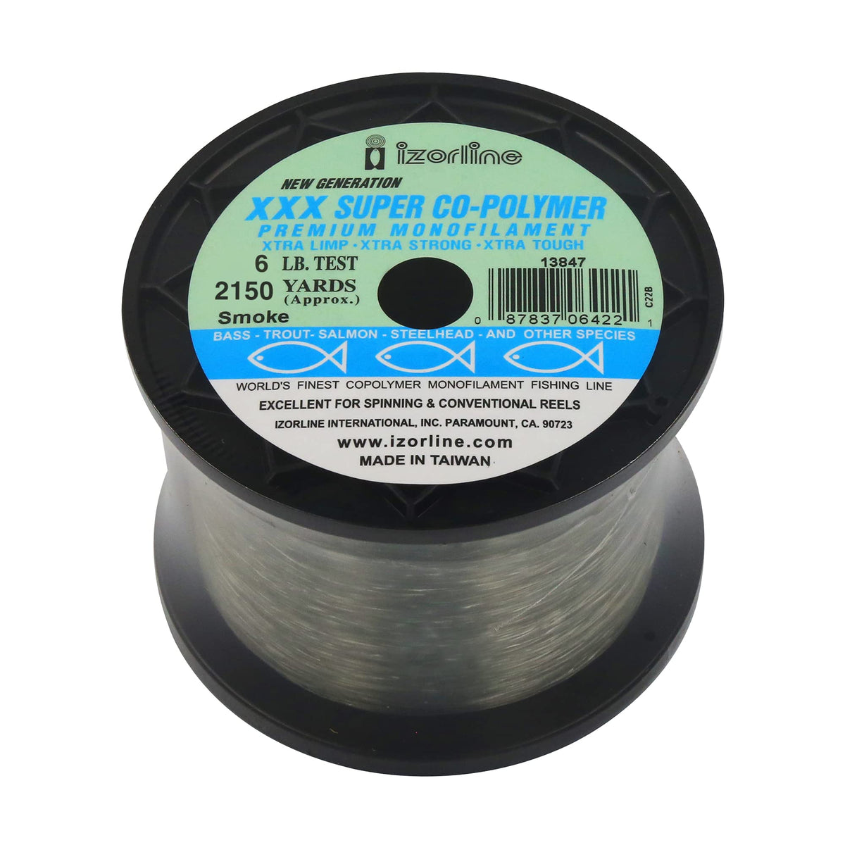 Izorline XXX Super Co-Polymer Smoke fishing line offers soft handling with strong abrasion resistance.