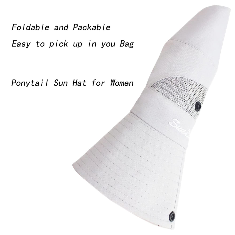 IZUS Classic Ponytail Sun Hat foldable design fits in bags for travel and beach days.