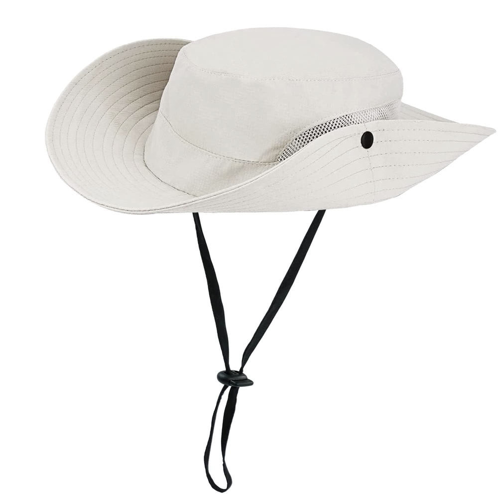 IZUS Classic Ponytail Sun Hat front view with wide brim for sun protection outdoors.