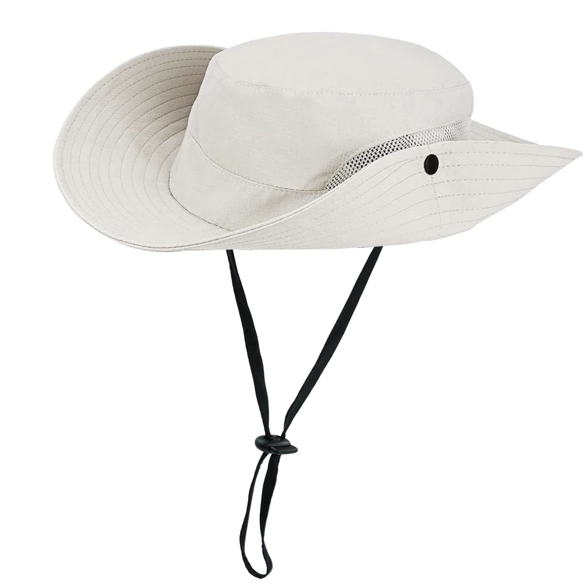 IZUS Classic Ponytail Sun Hat front view with wide brim for sun protection outdoors.