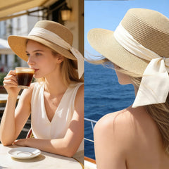 IZUS Holiday Straw Hat back view highlighting full coverage and classic silhouette.