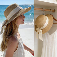 IZUS Holiday Straw Hat bow detail adds retro flair for any outfit.