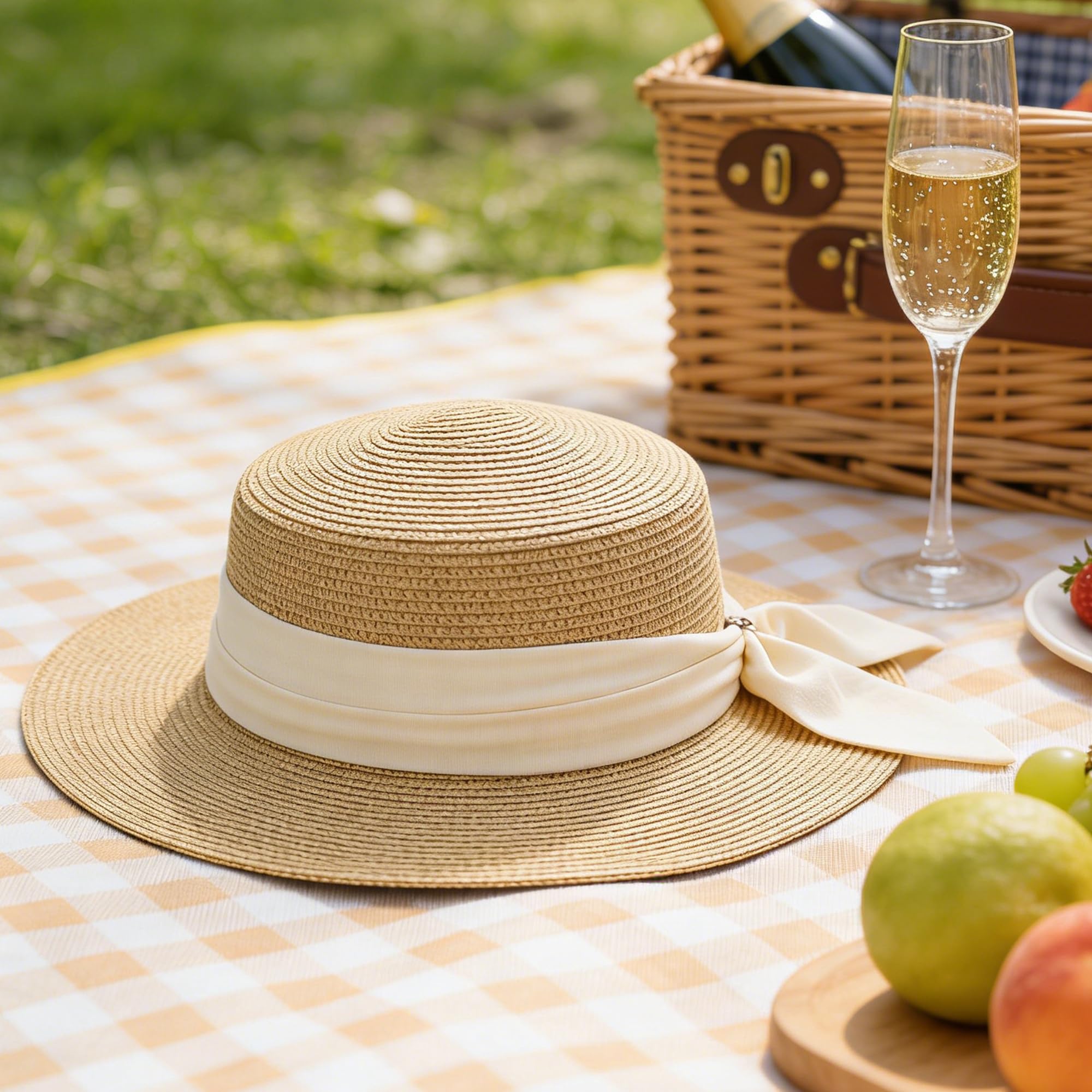 IZUS Holiday Straw Hat wide brim emphasizes sun shielding on sunny days.
