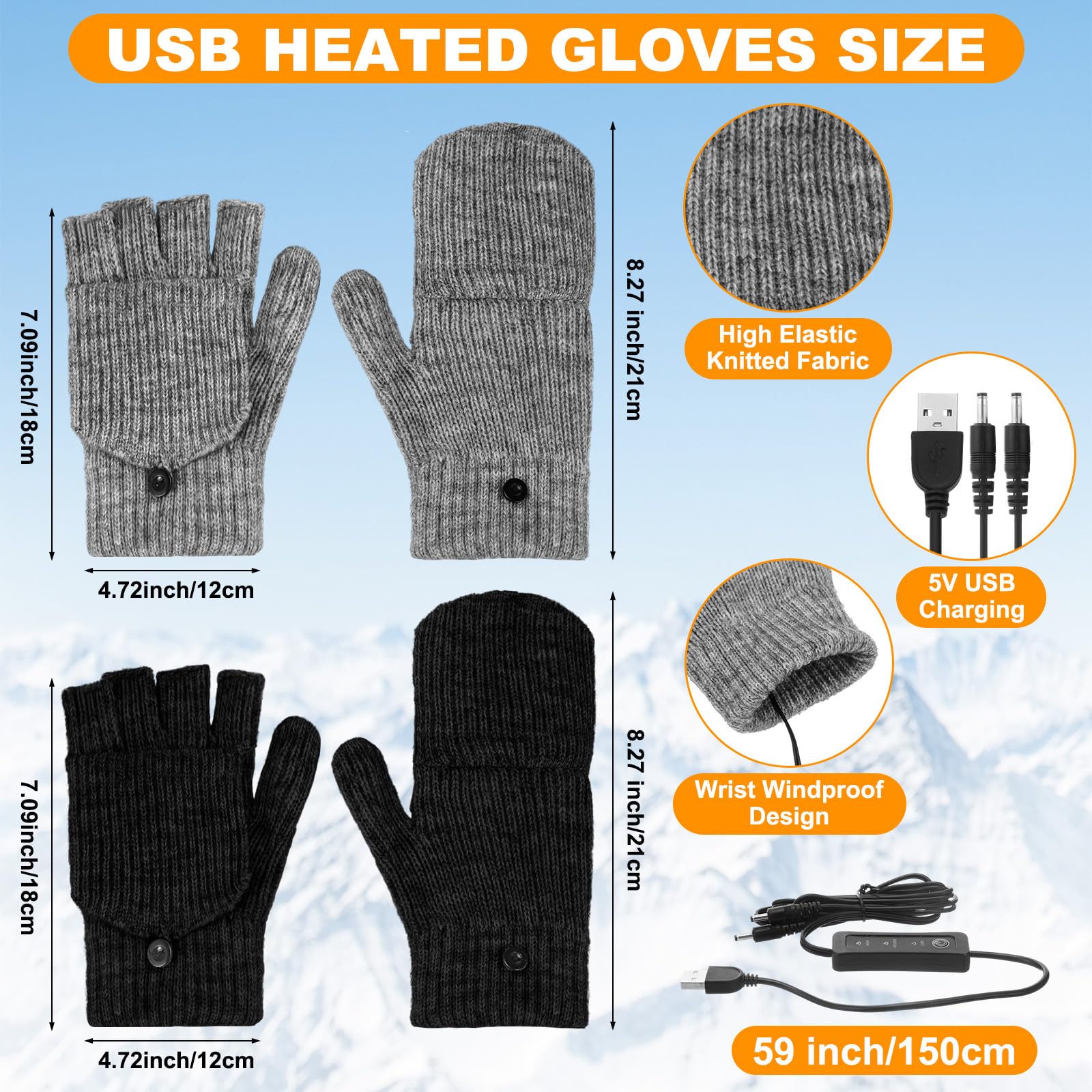 JaGely black heated gloves pair designed for winter activities and desk work.