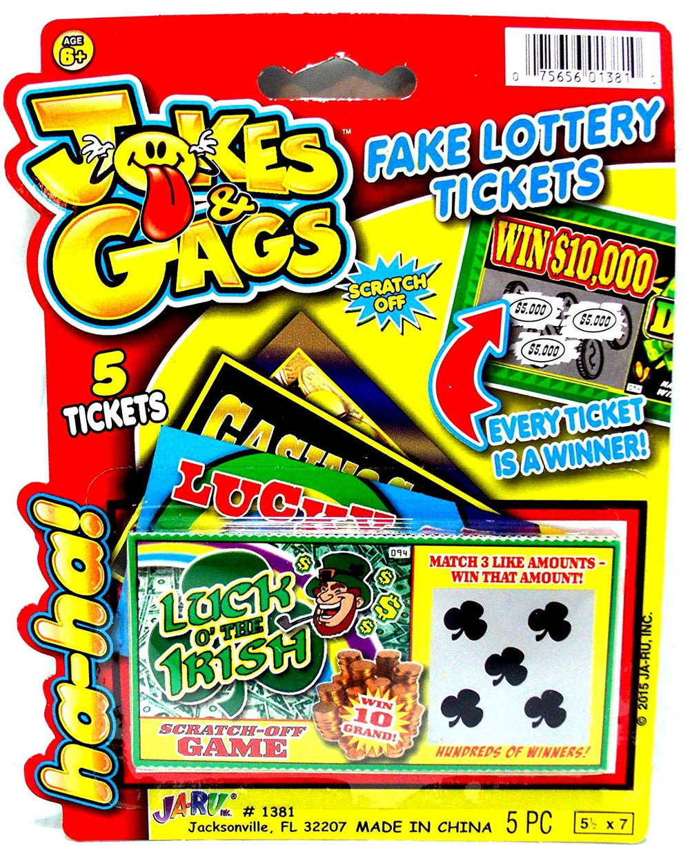 JA-RU gag bag display showcasing multiple ticket styles for variety.