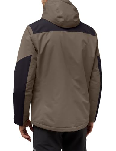 Jack Wolfskin Jasper Ins JKT M hood-up side profile showing adjustable weather seal.