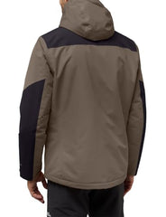 Jack Wolfskin Jasper Ins JKT M hood-up side profile showing adjustable weather seal.
