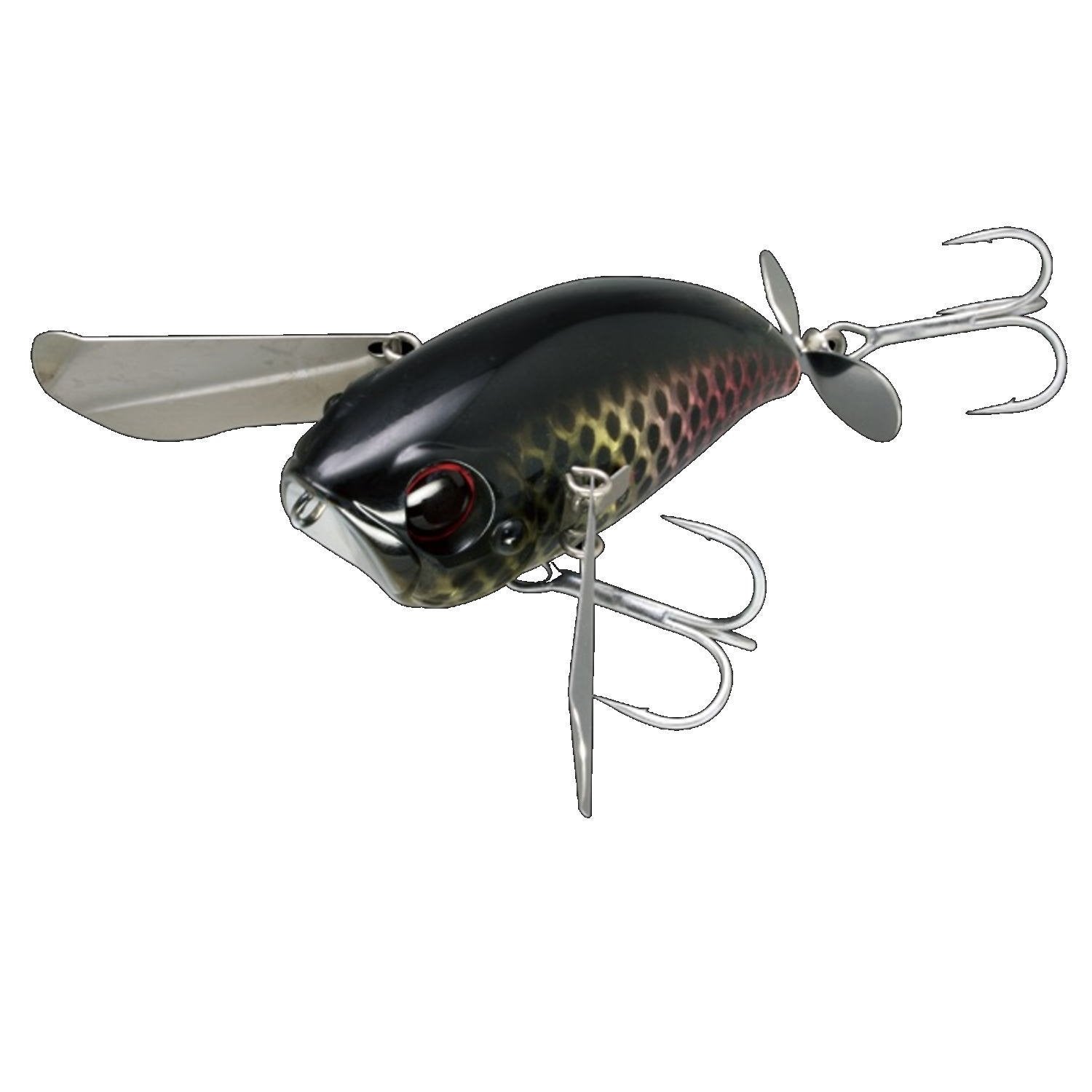 Jackall Black Pirarucu Pompadour #IS front view lure for versatile surface fishing