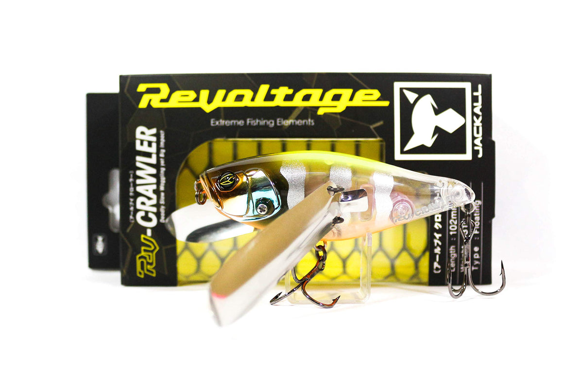 Jackall Crawler Bait Chartback Clear Gill 102mm, front view highlighting buoyant floating action