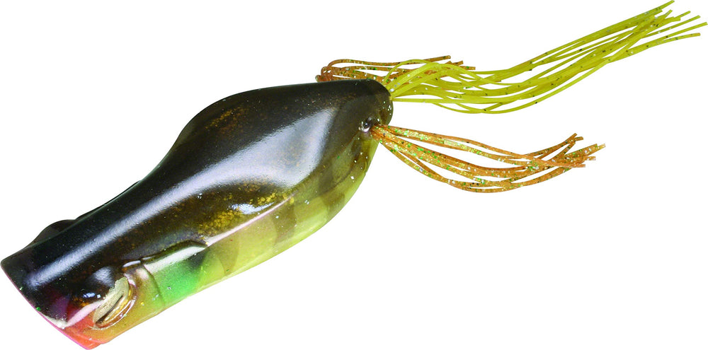 Jackall Gold Gill Gavacho Frog lure with silicone skirt, promoting efficient movement for topwater action