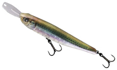 Jackall JRIS007-RTHLM RiserBait 007R RT Holo Minnow in action with lifelike flash to attract bites.