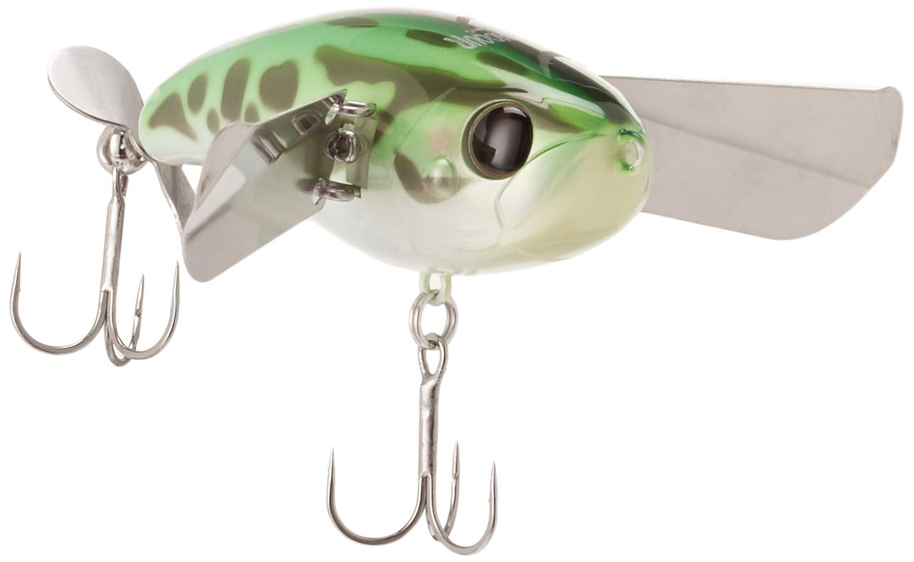 Jackall Pompadour Jr GF Green Frog, side profile, ready to provoke surface strikes