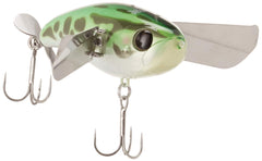Jackall Pompadour Jr GF Green Frog, side profile, ready to provoke surface strikes