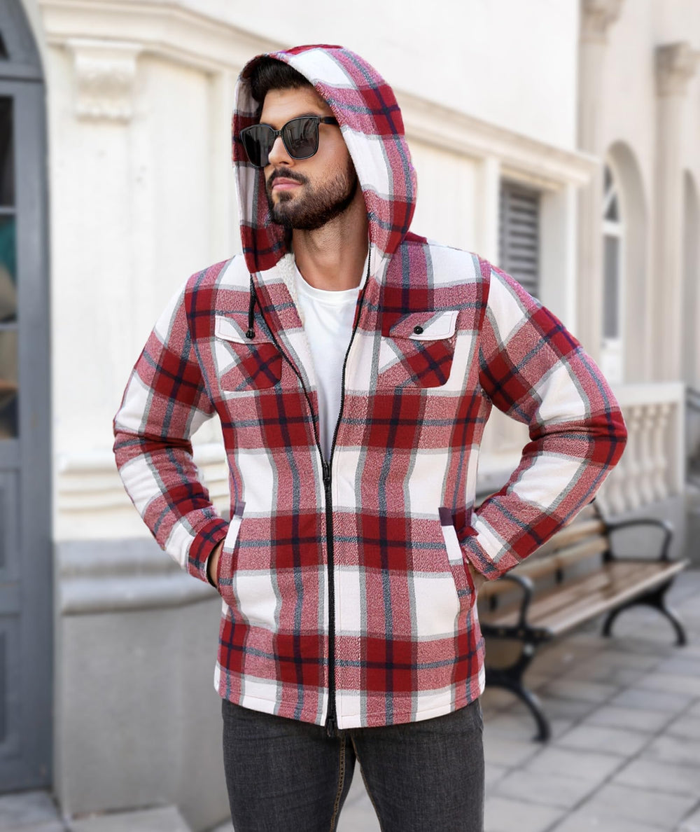 JACKETOWN plaid hoodie showing side pockets for essentials