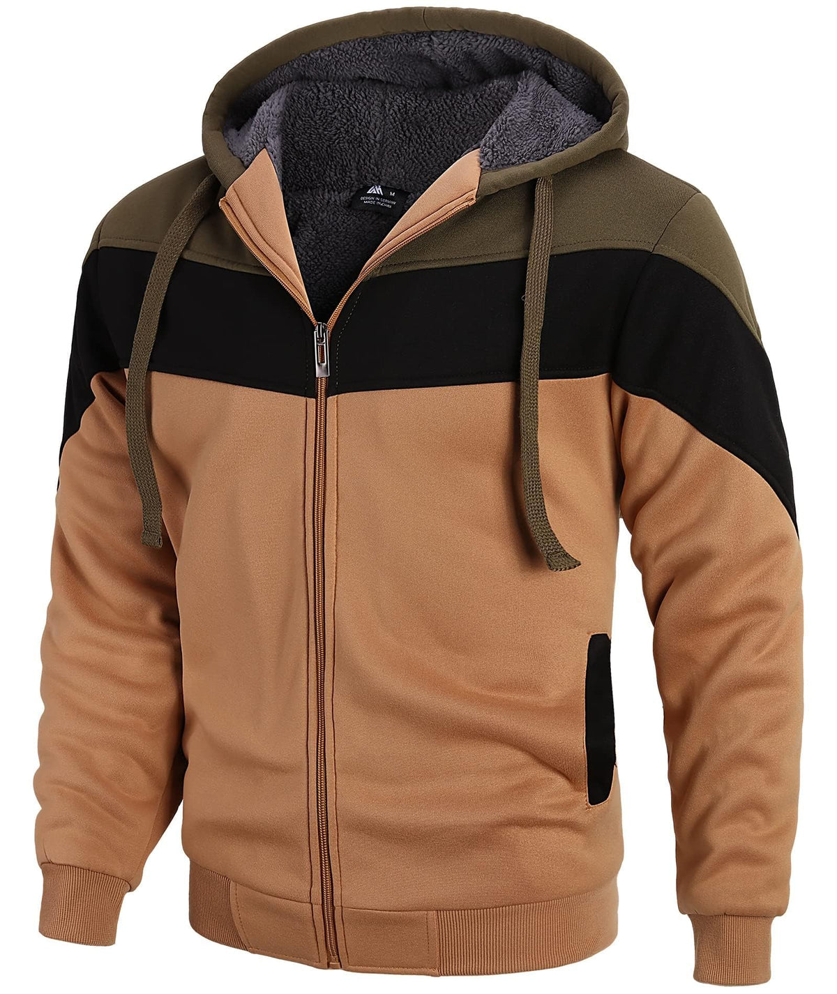 JACKETOWN men's zip-up hoodie front view shows warm heavyweight fleece ideal for outdoor wear.