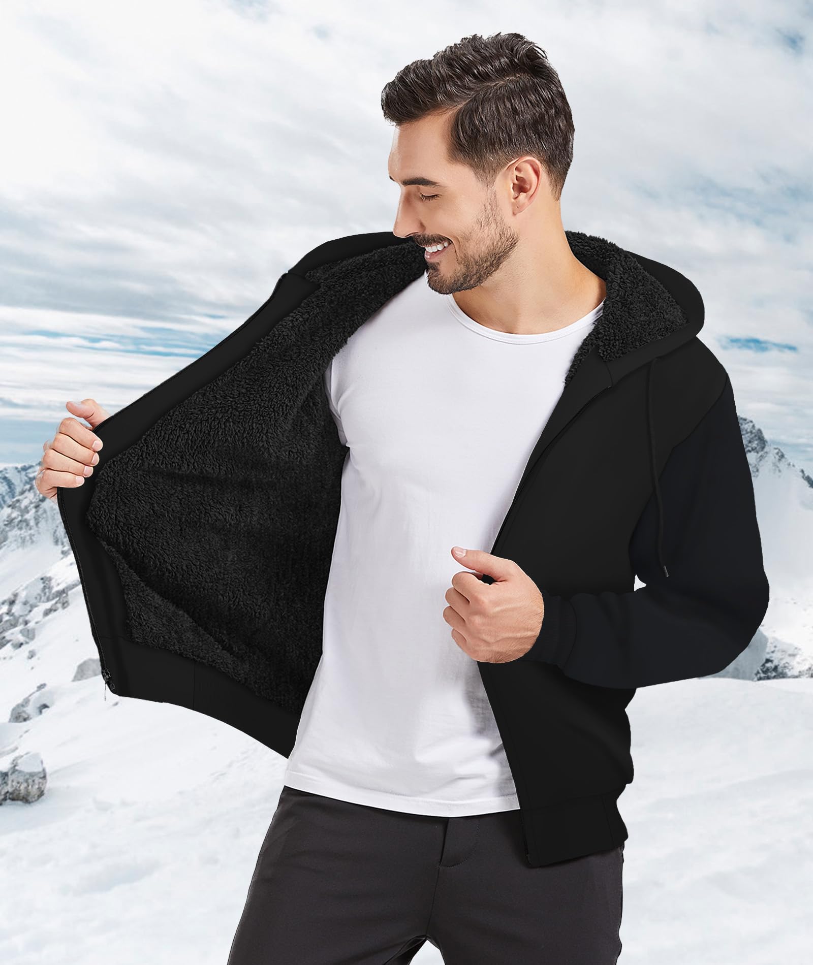 JACKETOWN sherpa-lined hoodie close-up reveals plush fleece texture for warmth