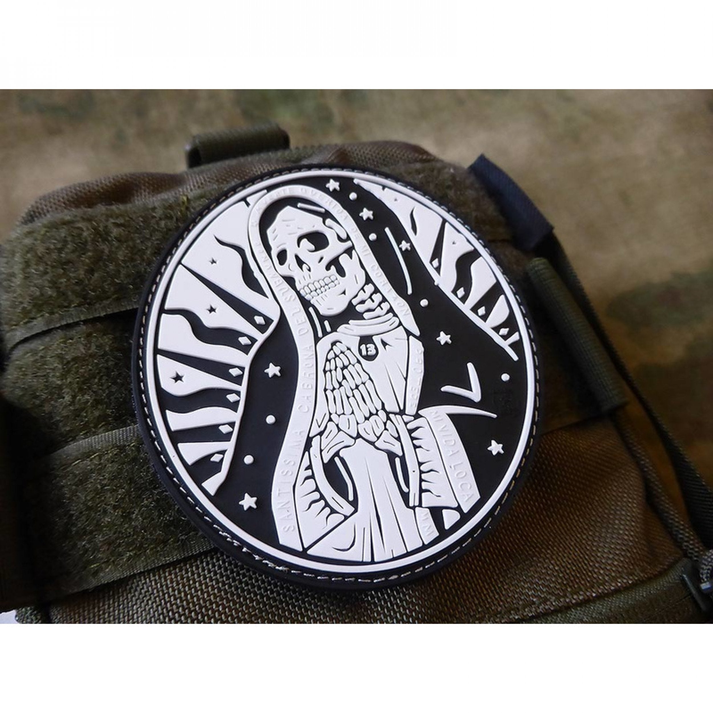 Jackets To Go JTG Santa Muerte patch stitched edge for durable wear