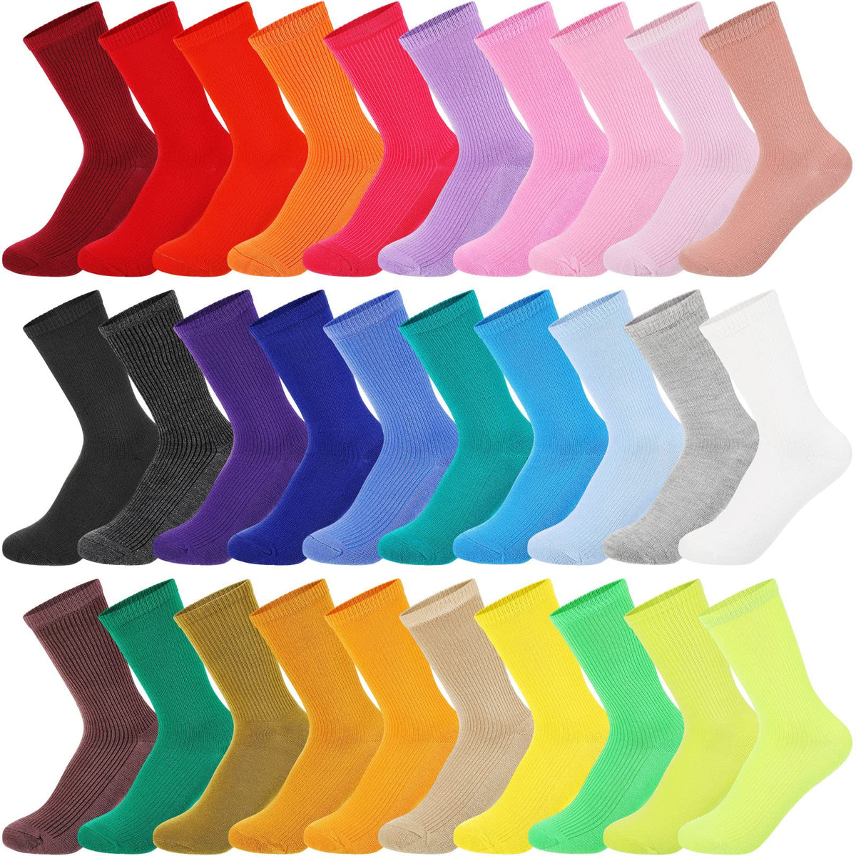 Jadive 30-pair crew socks pack close-up highlighting color variety for daily outfits