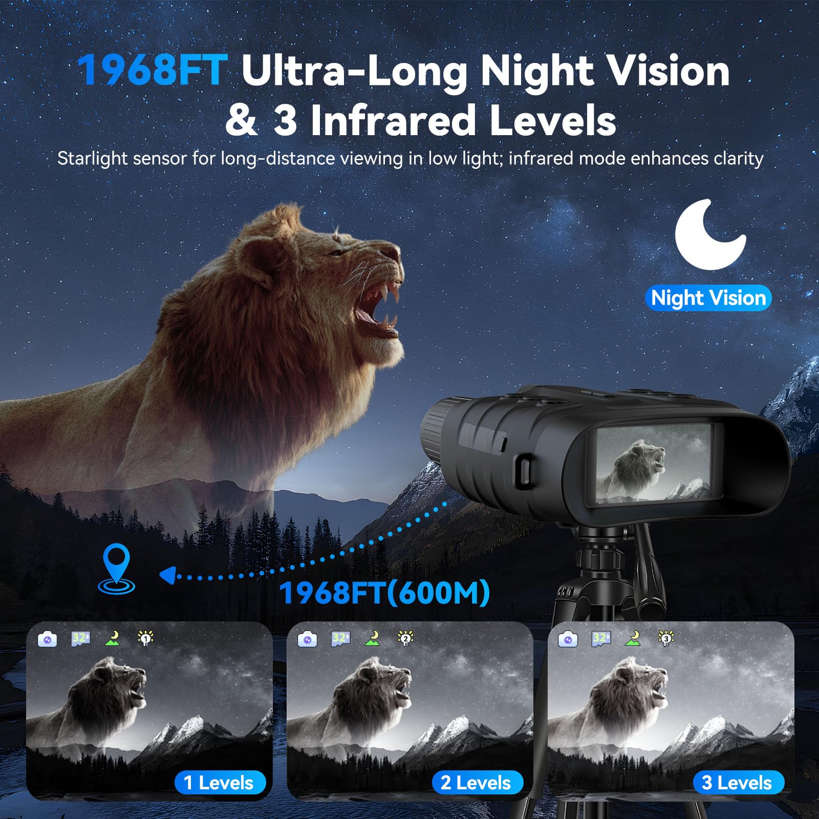JAMIZY night vision goggles 8x optical zoom for close-up distant sights.