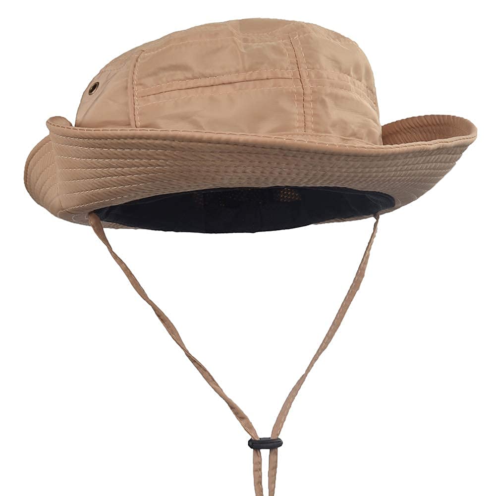 Janey&Rubbins safari hat side profile showing adjustable chin cord for windy days.