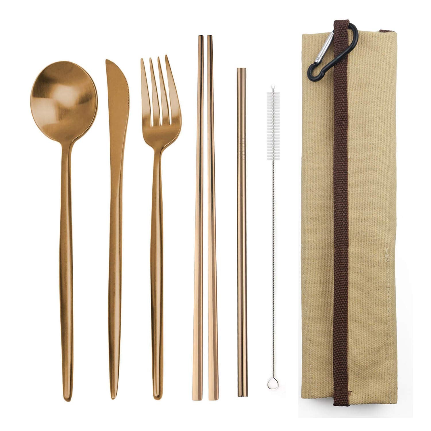 JANKNG portable 6-piece cutlery set with carrying pouch, ideal for travel and daily meals.