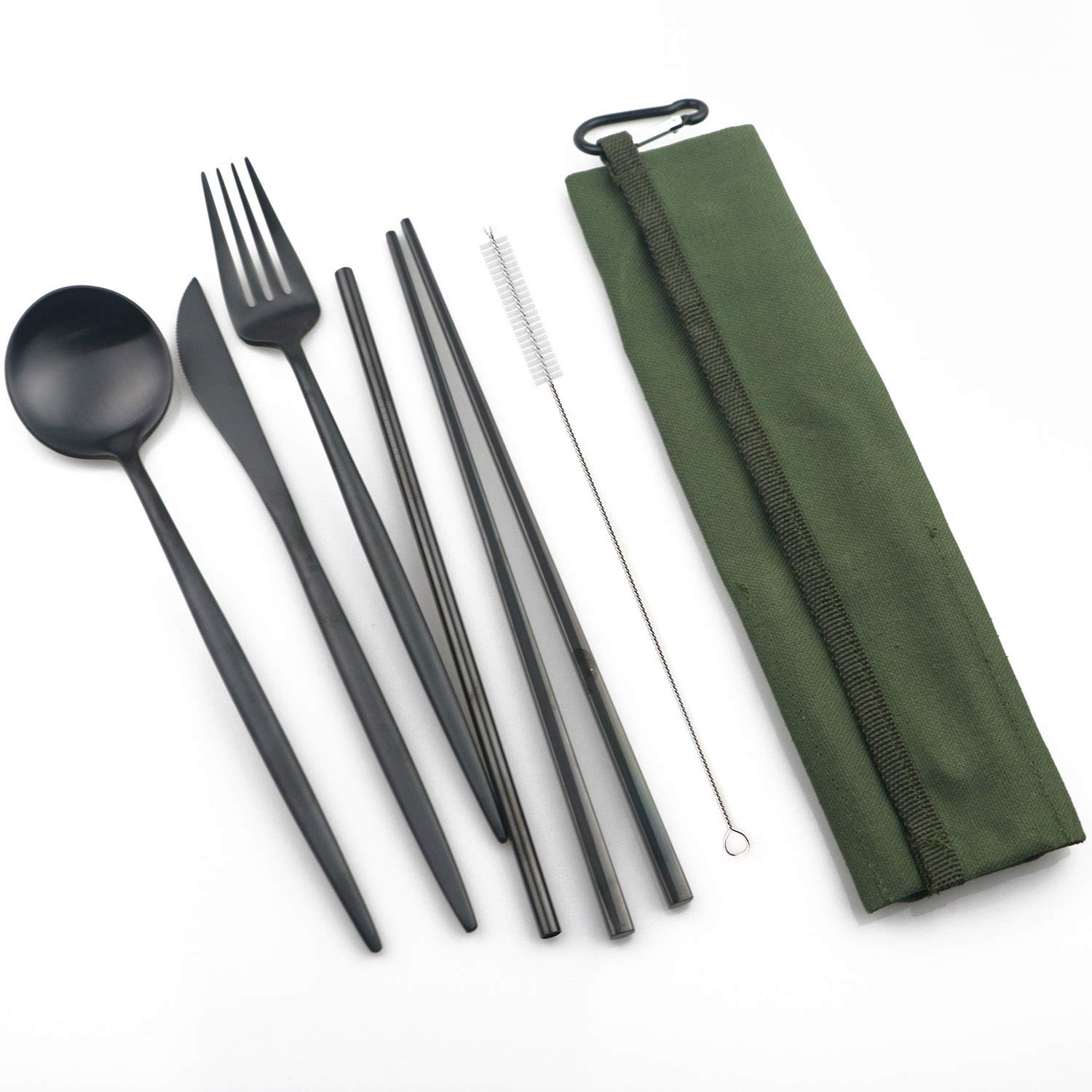 JANKNG portable flatware set with knife, spoon, fork, chopsticks, straw for easy on-the-go meals