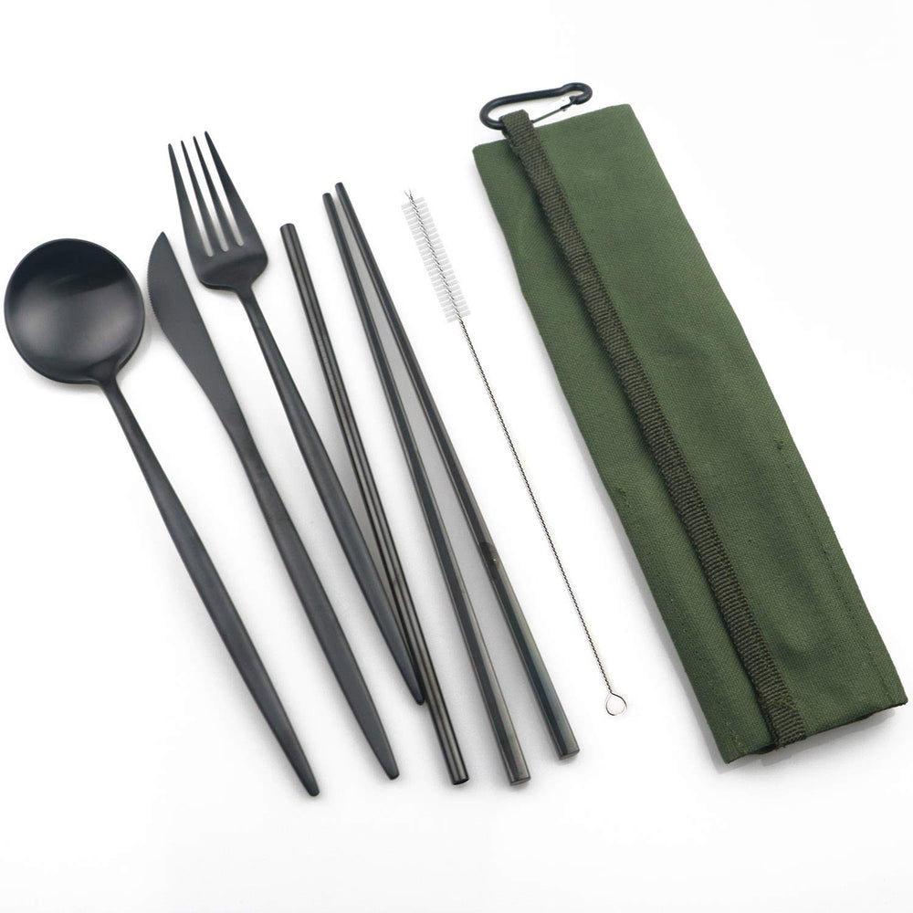 JANKNG portable flatware set with knife, spoon, fork, chopsticks, straw for easy on-the-go meals