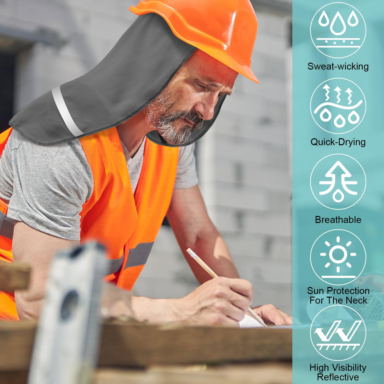 High-visibility yellow neck protector with reflective strip